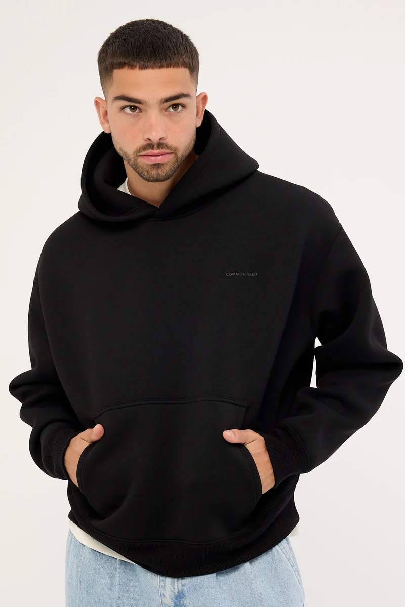 Common Need Focus Boxy Tech Hoodie Black