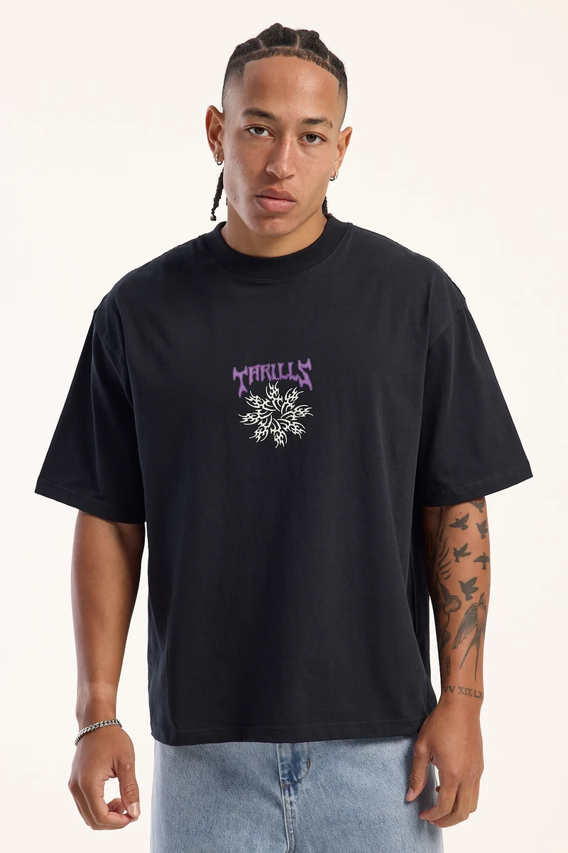 Thrills Stagger Box Fit Oversize Cropped Tee Washed Black