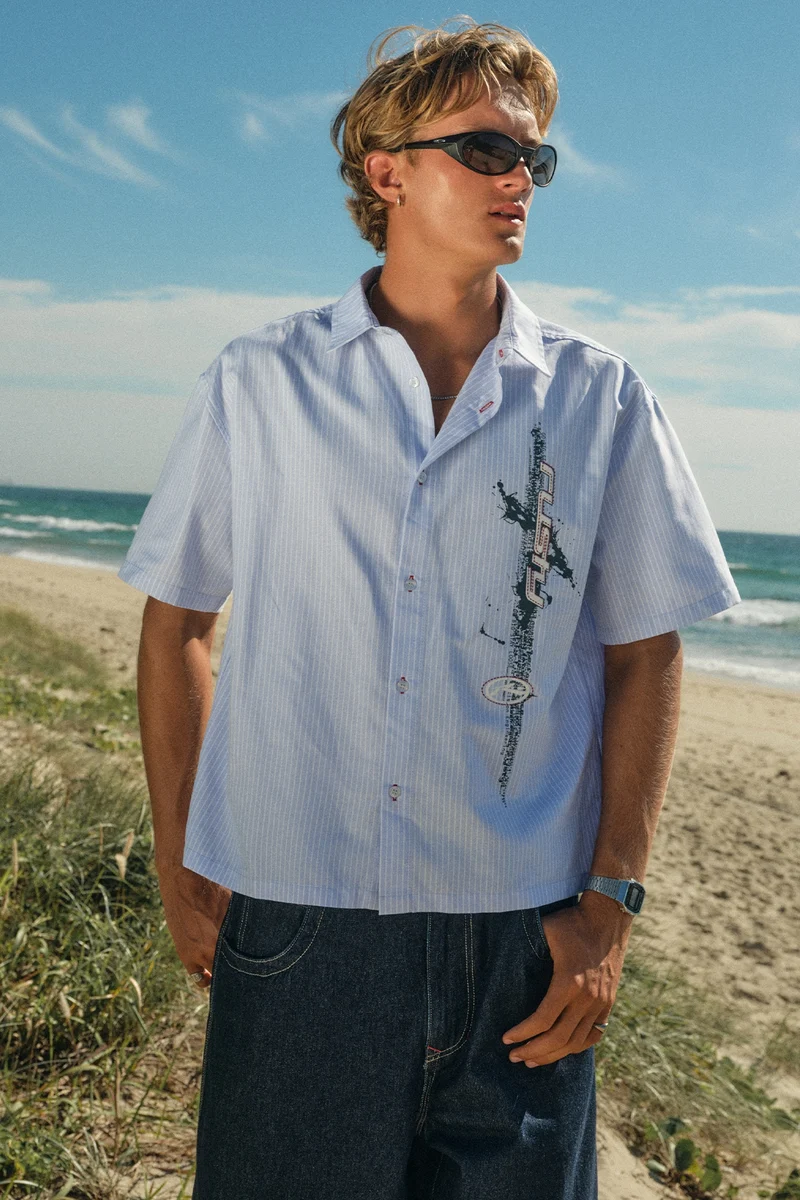 Rusty Morning Glory Cropped Shirt Sky Blue