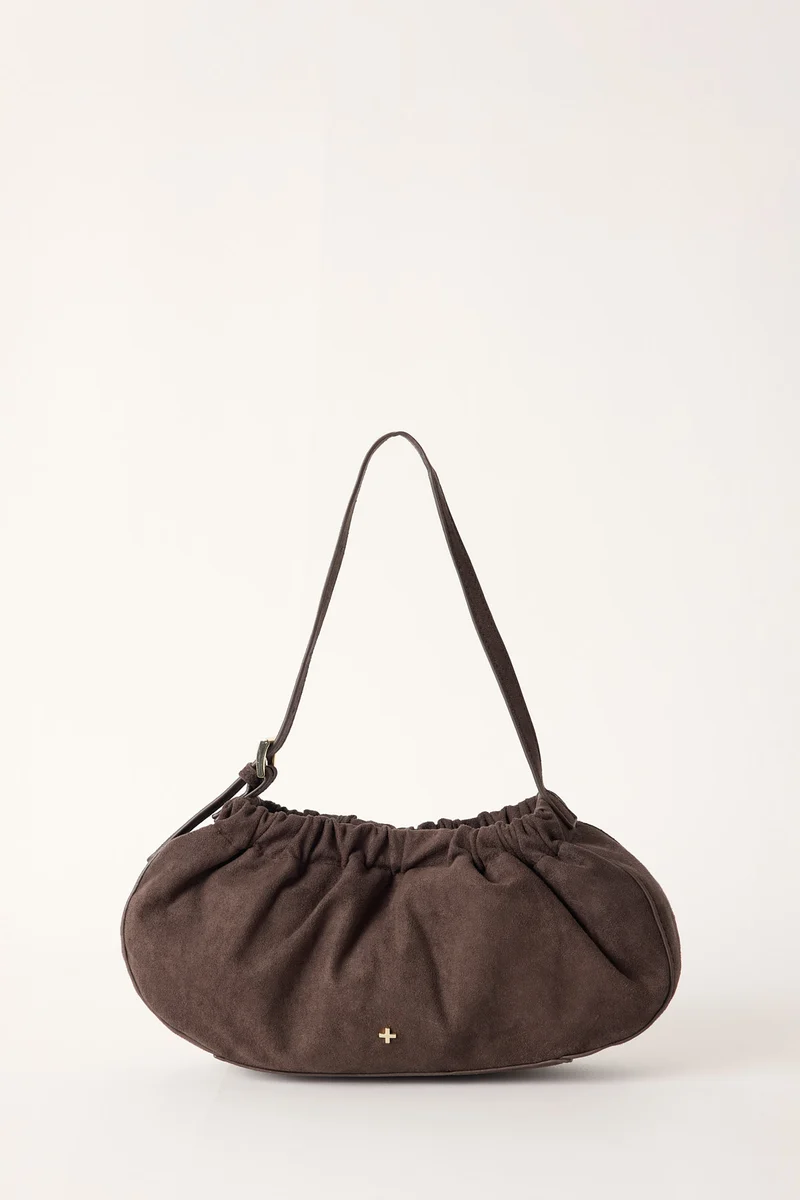 Peta + Jain Wrinkle Small Gathered Shoulder Bag Espresso Suede