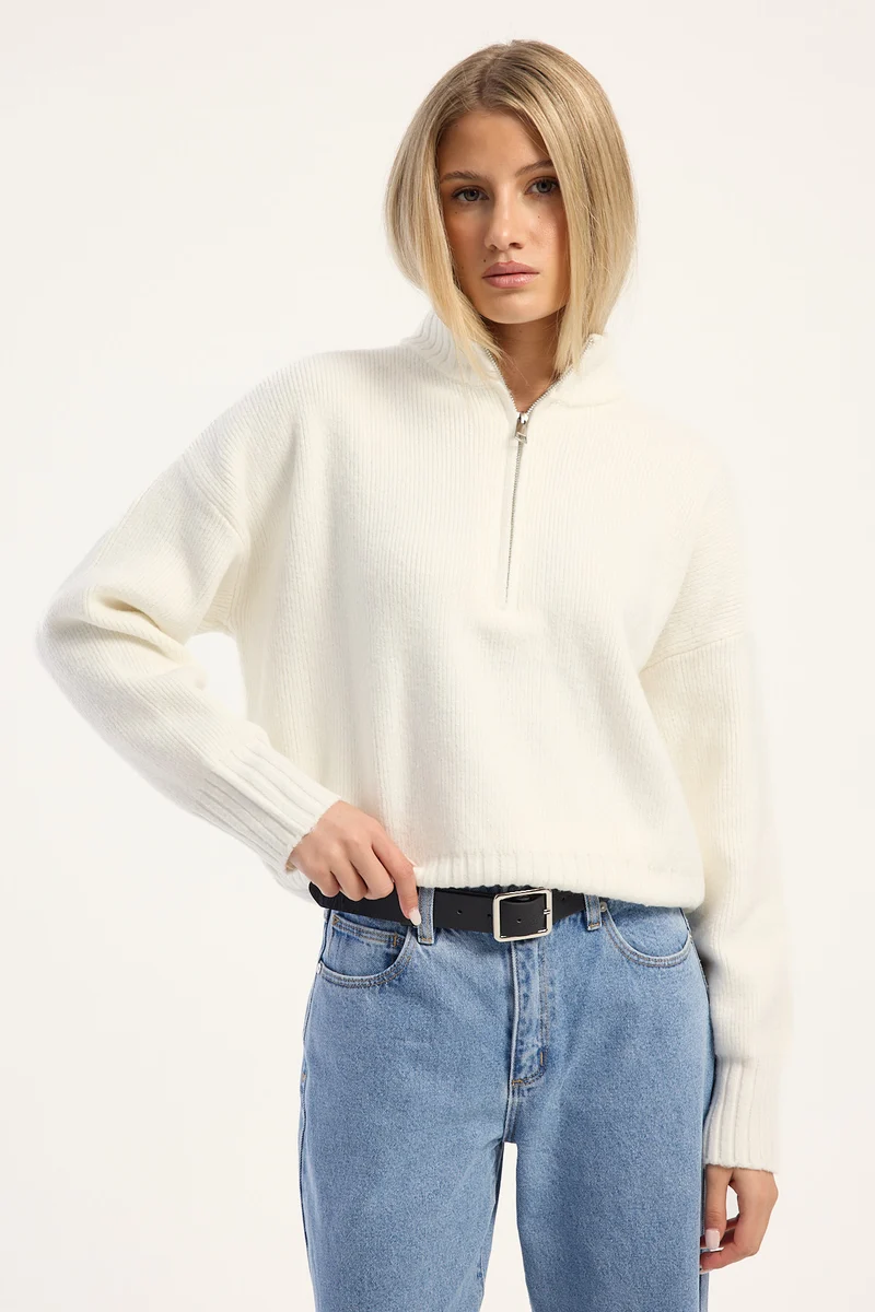 Luck & Trouble Ana Quarter Zip Knit Cream
