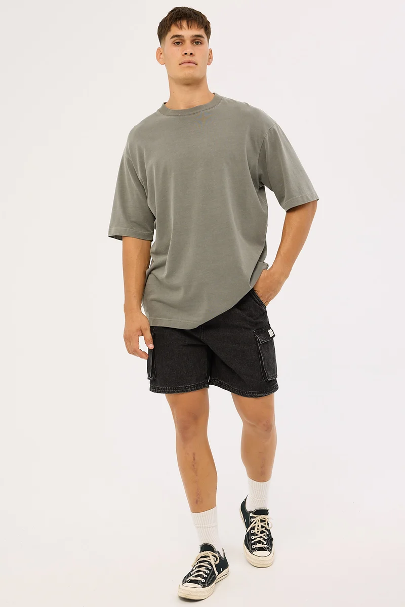 Common Need Relaxed Cargo Short Washed Black