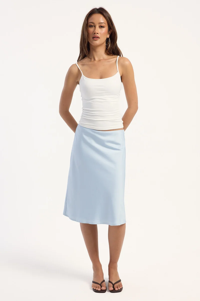 Luck & Trouble Florence Satin Midi Skirt Blue