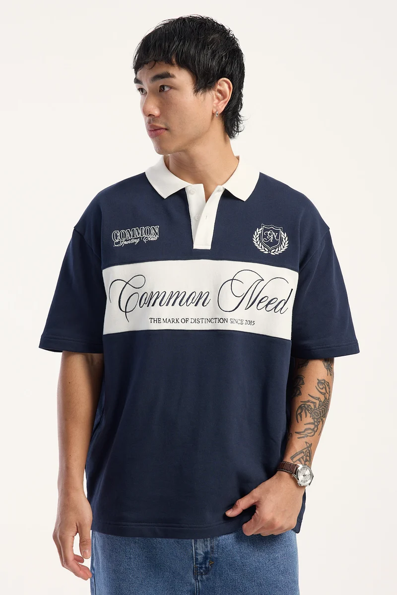 Common Need Alumni Short Sleeve Rugby Polo Navy