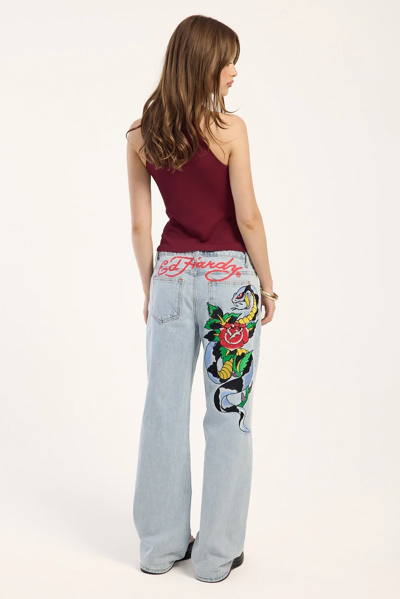 Ed Hardy Serpant Jean Mid Blue Denim