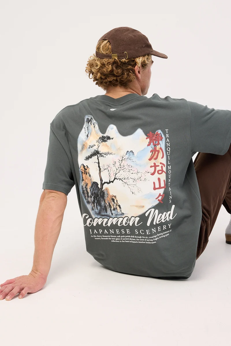 Common Need Mountains Heavyweight Boxy Tee Moss