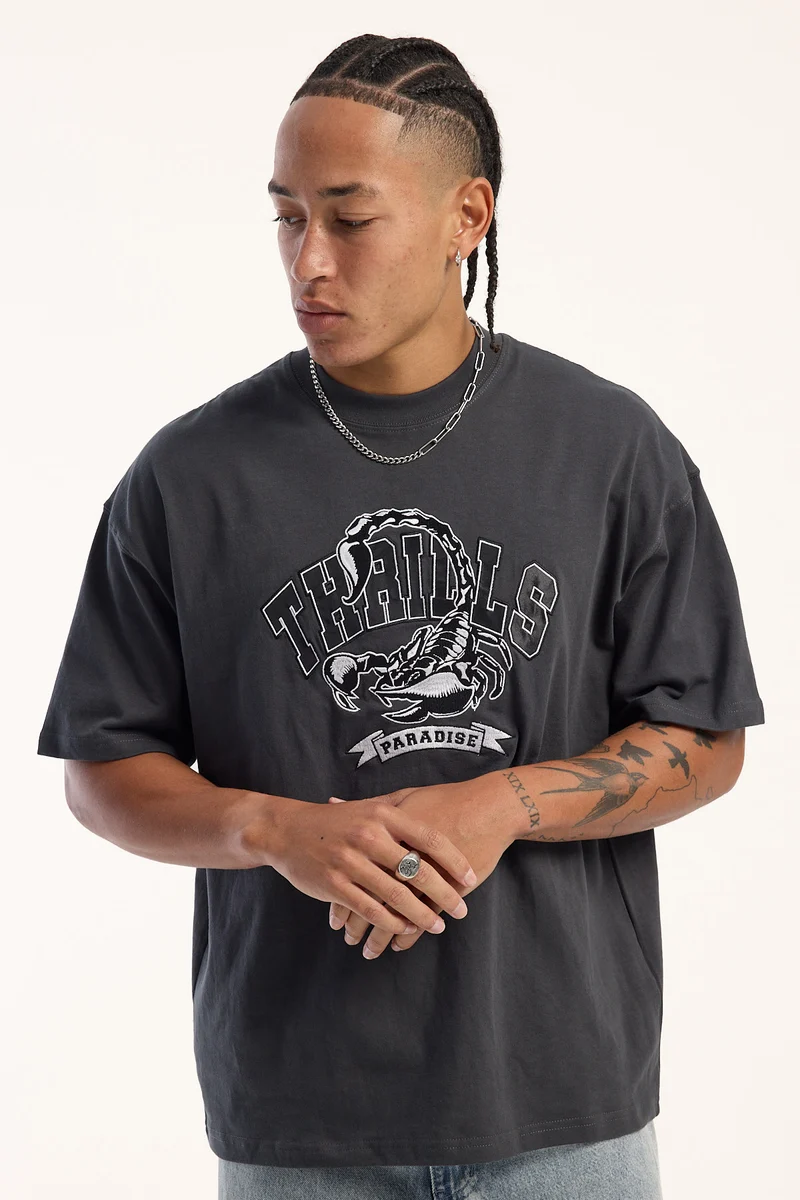 Thrills Sting Of Defeat Box Fit Oversize Tee Carbon