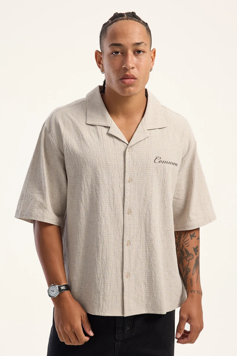 Common Need Flintmore Boxy Cropped Resort Shirt Light Brown Check