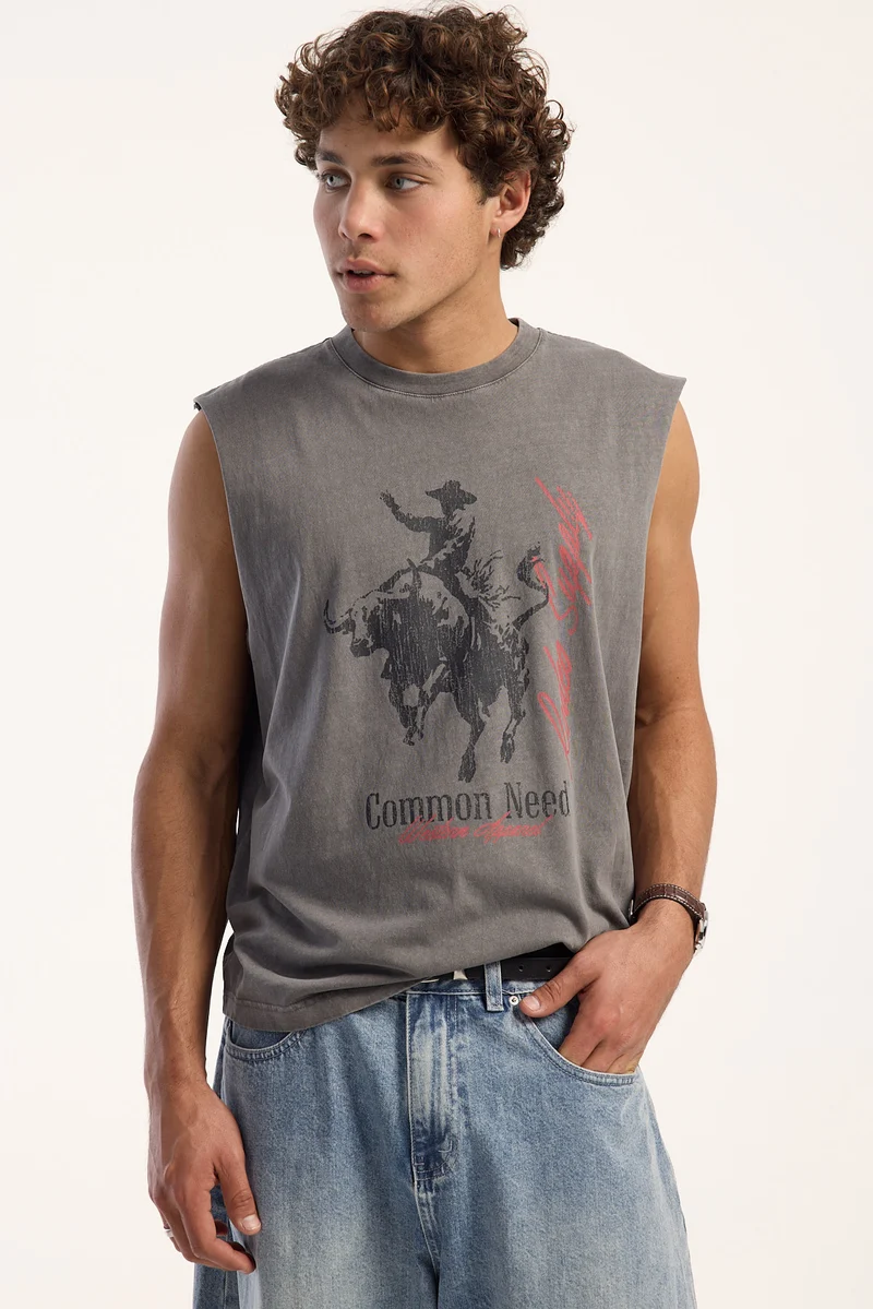 Common Need Westward Cropped Muscle Tank Acid Grey
