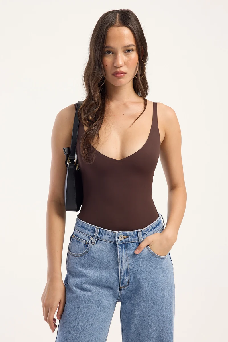 Luck & Trouble Darcy Plunge Bodysuit Brown