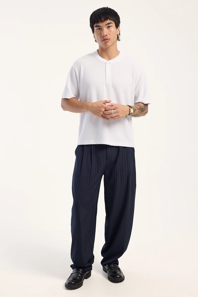 Common Need Blanco Pleated Tailored Trouser Navy Pinstripe