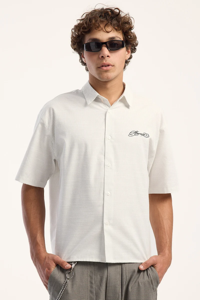Neovision Disrupt Oversize Cropped Shirt White/Black Stripe