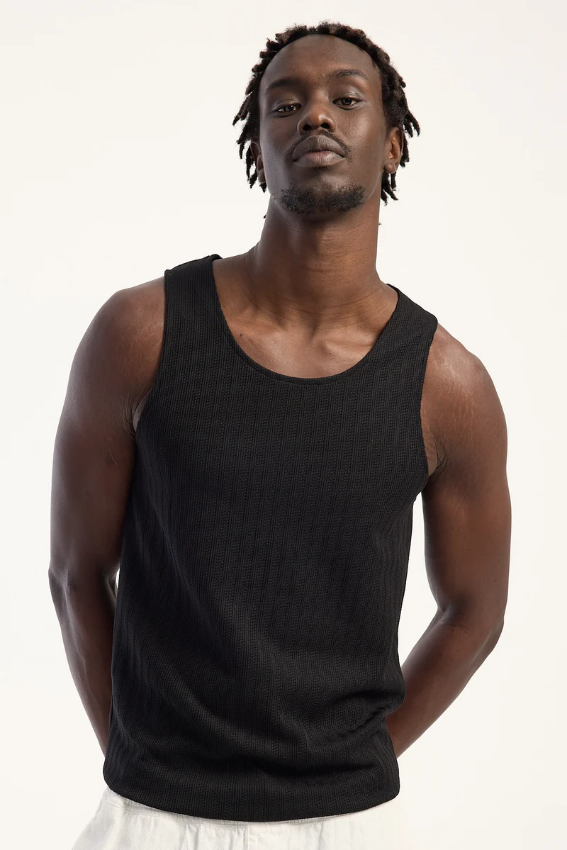 Common Need Artie Scoop Neck Singlet Tank Black