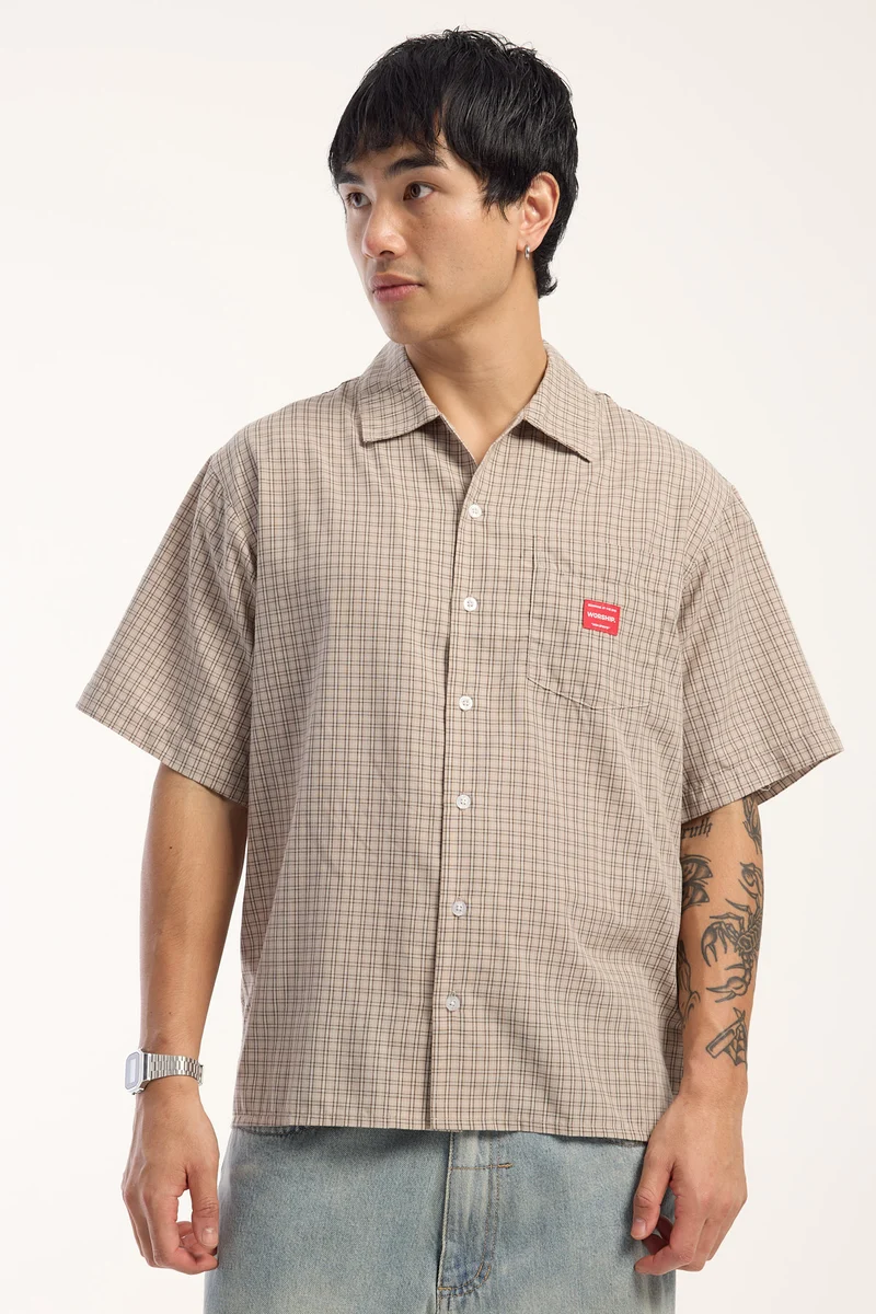 Worship Work Check Shirt Tan