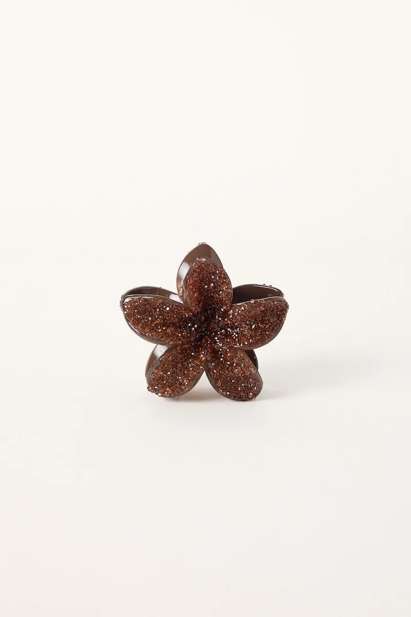 Token Diamante Frangipani Flower Hair Claw Clip Brown