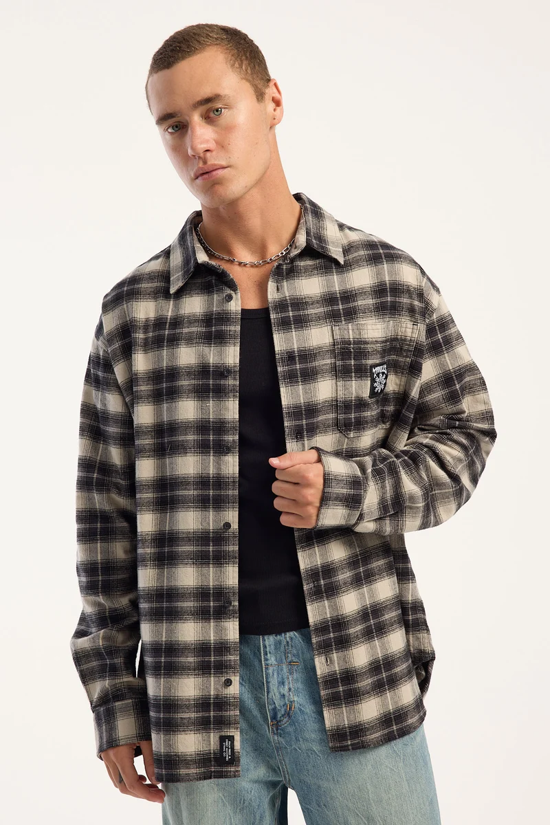 Thrills Stagger Barrio Long Sleeve Flannel Shirt Black