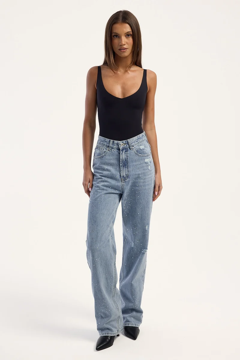 Lioness DIAMANTE HIGH RISE JEAN LIGHT DENIM BLUE