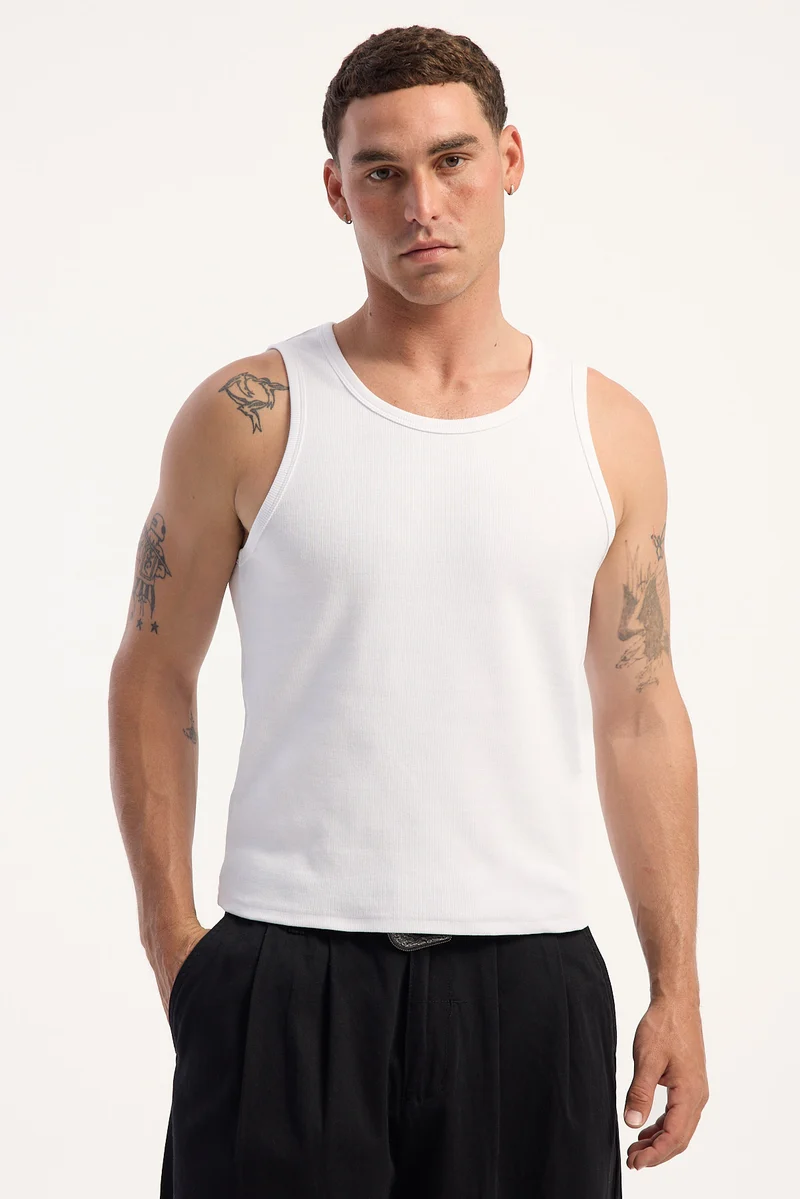 Common Need Current Cropped Scoop Neck Singlet Tank White