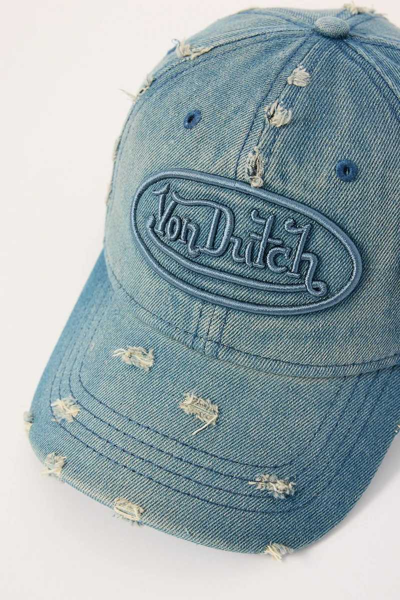 Von Dutch Distressed Dad Cap Blue Acid Wash