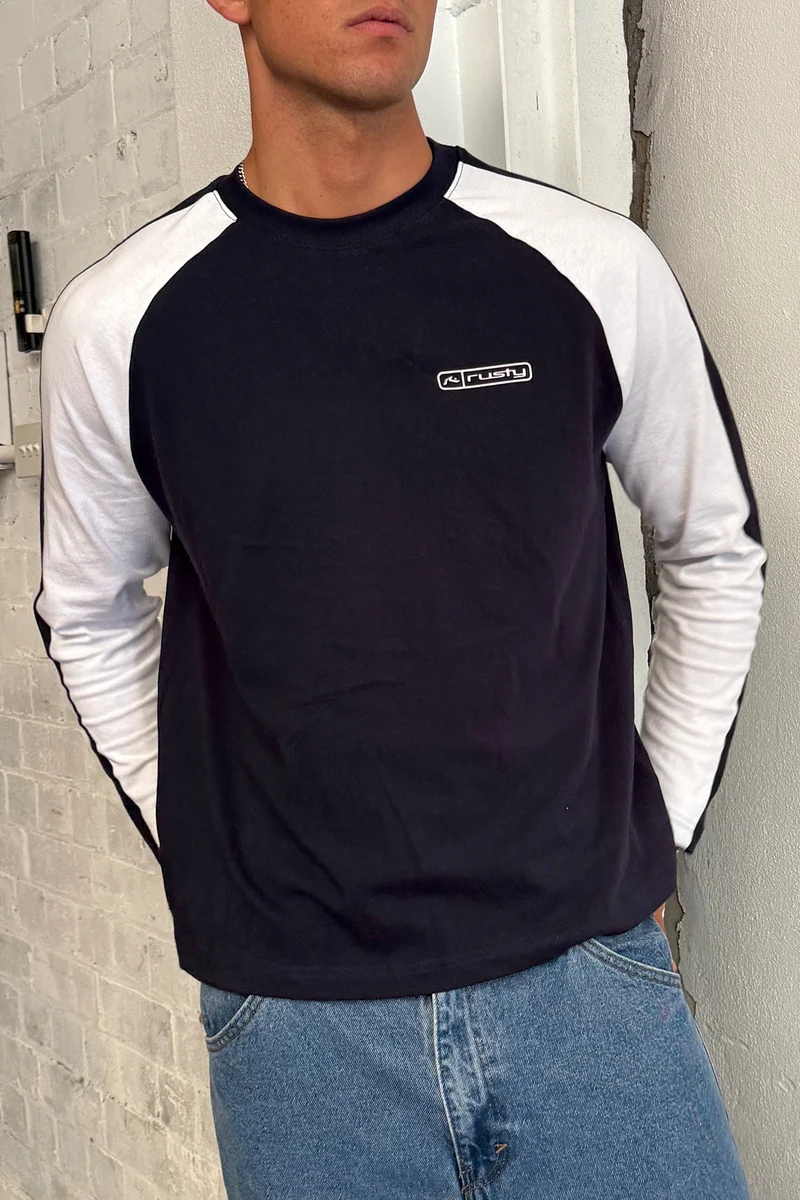 Rusty Dodger Cropped Raglan LS Tee Navy