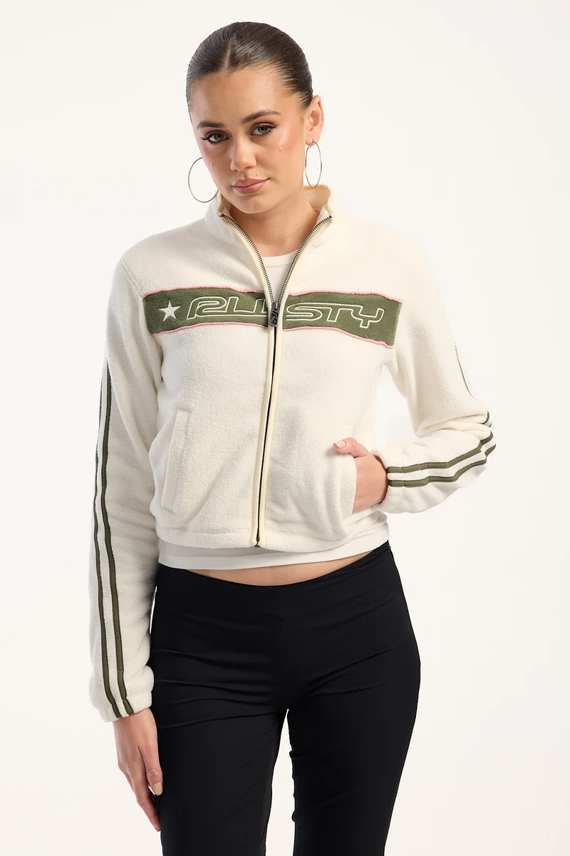 Rusty Freeway Crop Zip Through Polar Fleece Cream