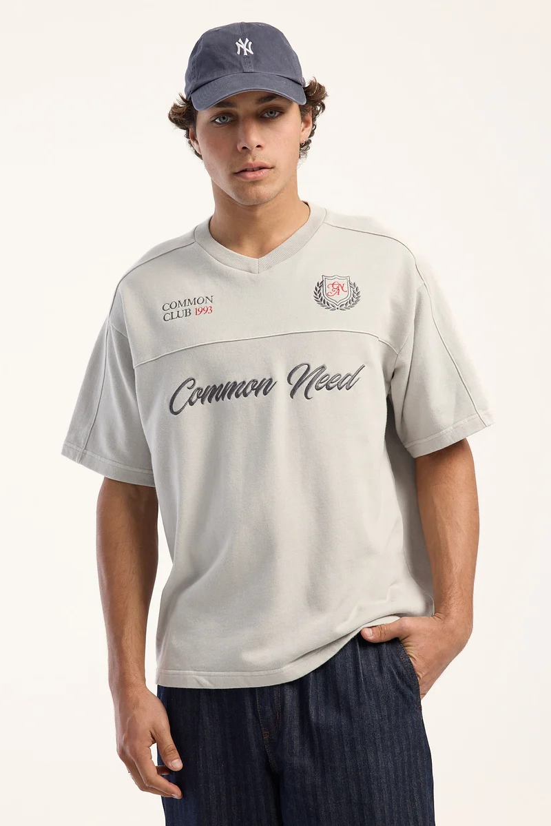 Common Need Stonecrest V-Neck Heavyweight Boxy Tee Ice Grey