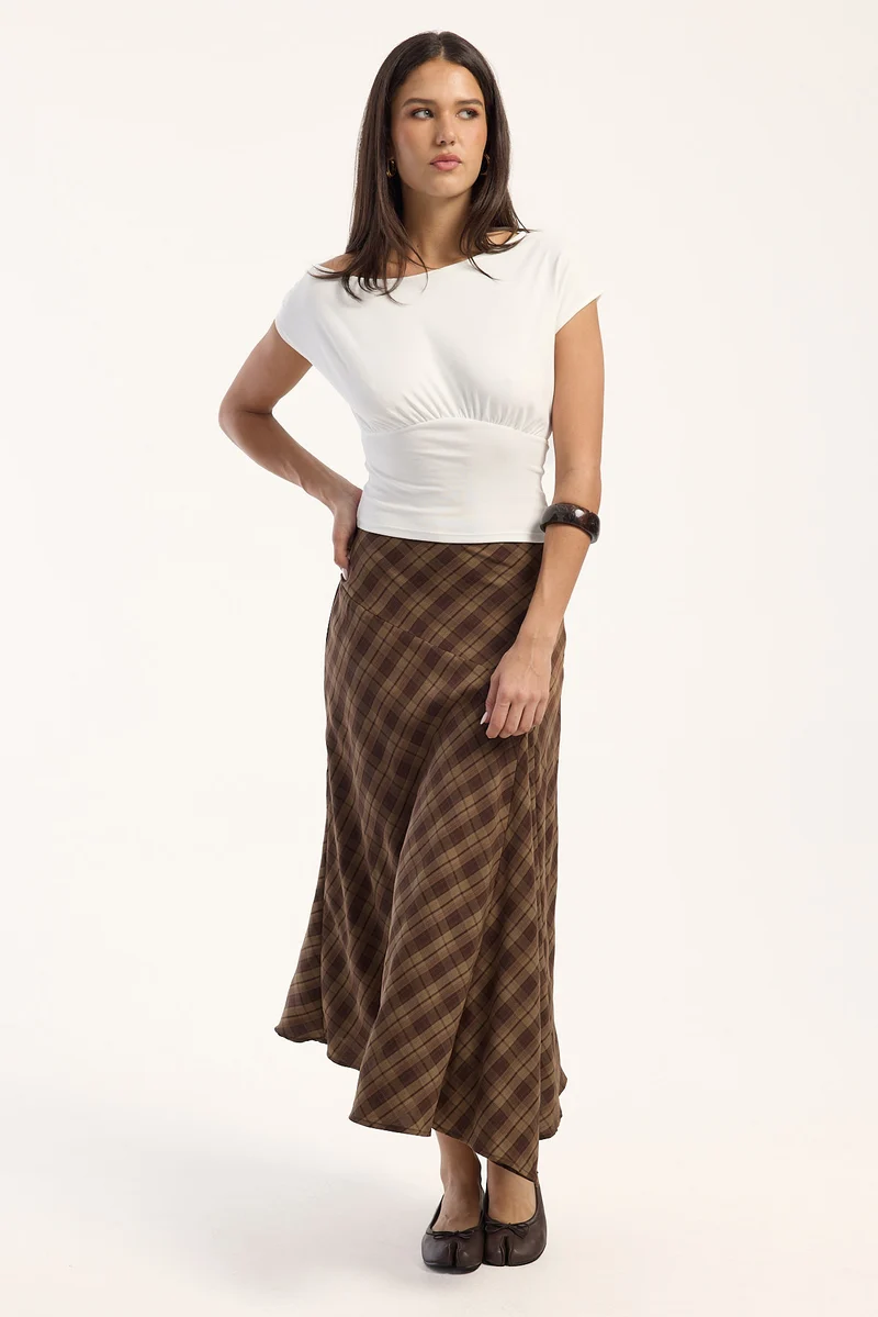 Luck & Trouble Davey Check Midi Skirt Brown Check