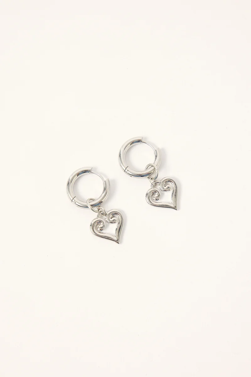 Token Heart Drop Earrings Silver