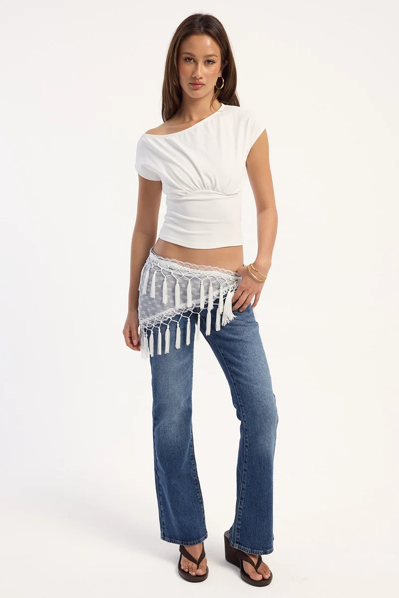 Token Goldie Tassel Scarf White