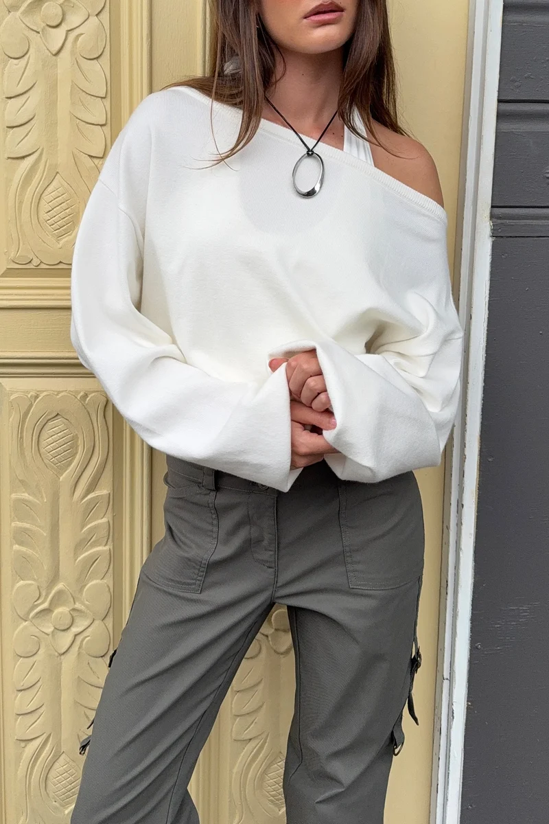 Luck & Trouble Kiki Slouched Off Shoulder Knit Cream