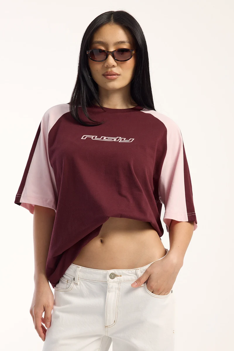 Rusty Klooney Oversized Tee Burgandy/Pink