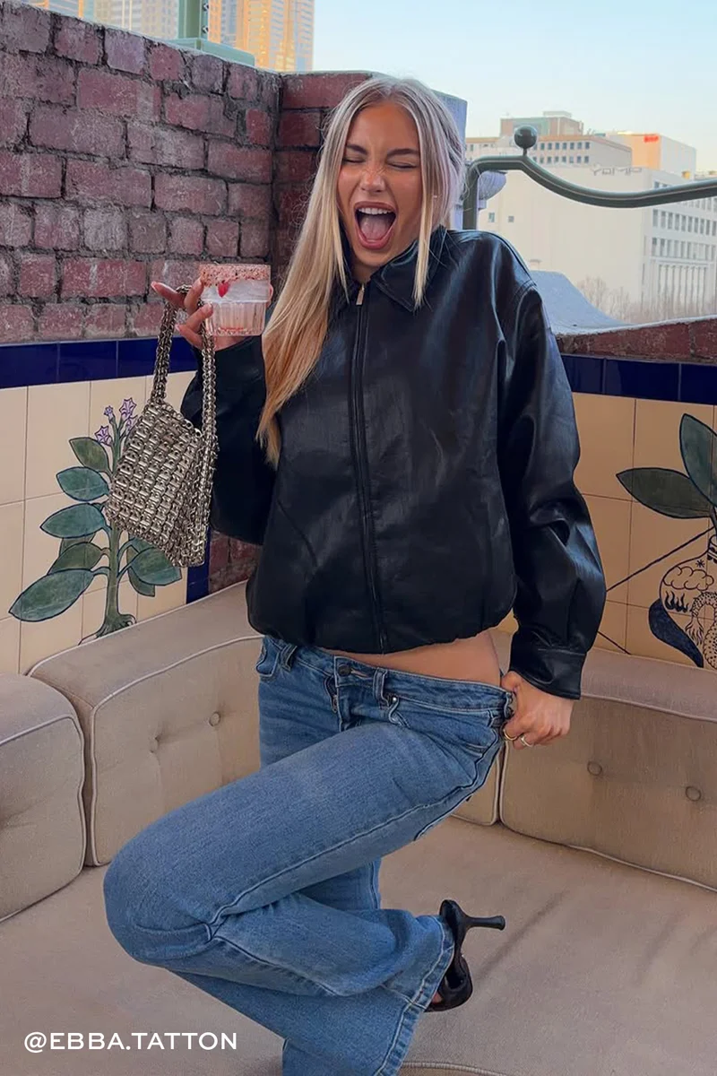 Perfect Stranger Jude Bubble Faux Leather Bomber Jacket Black