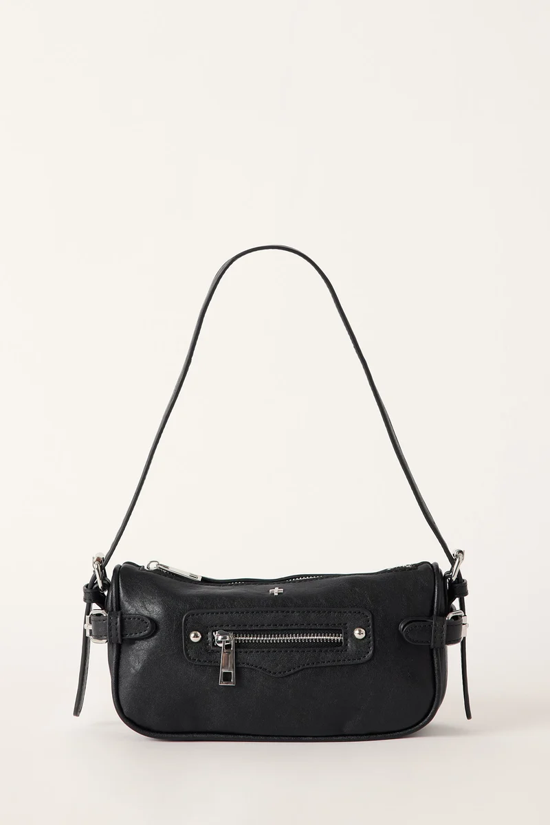 Peta + Jain Cardi Shoulder Bag Black Grain Silver