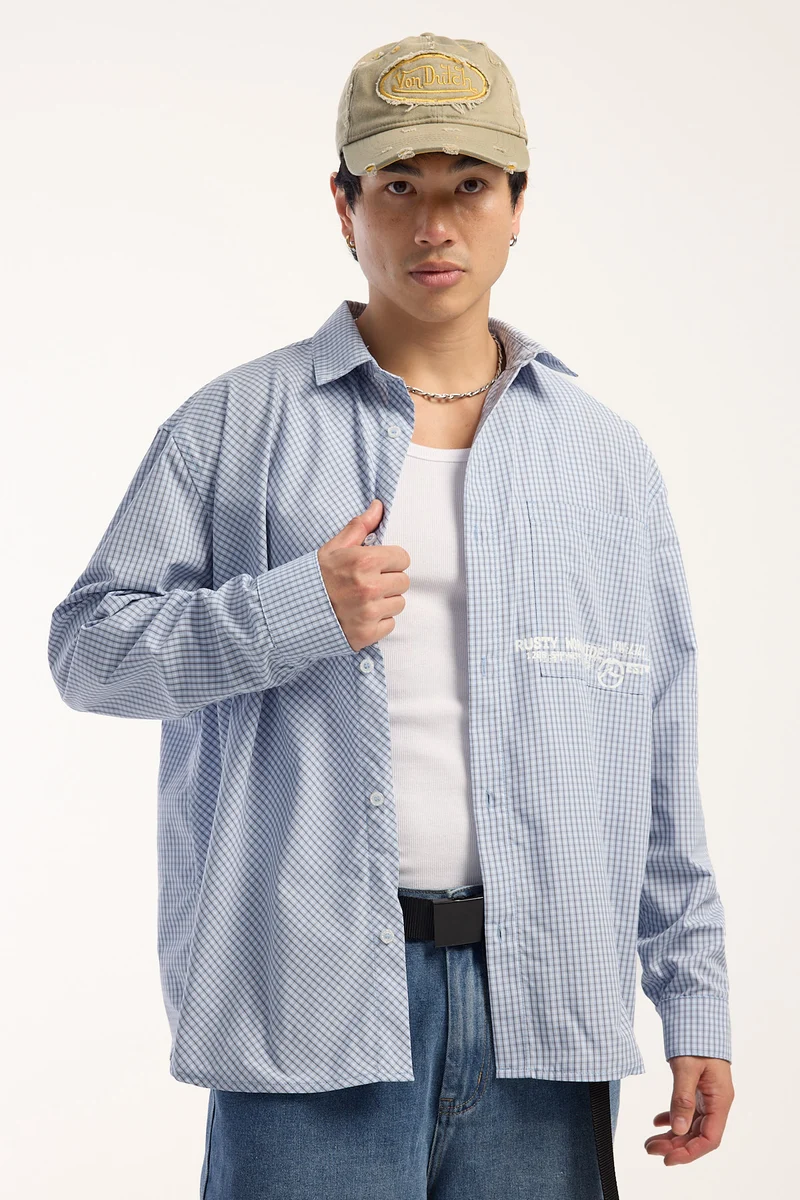 Rusty Hawkeye Long Sleeve Shirt Blue Print