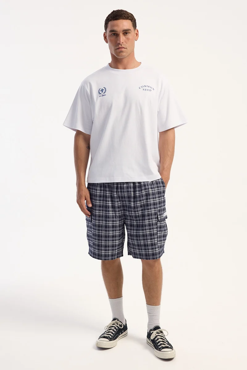 Common Need Breaker Elastic Waist Cargo Short Blue/Blue Check