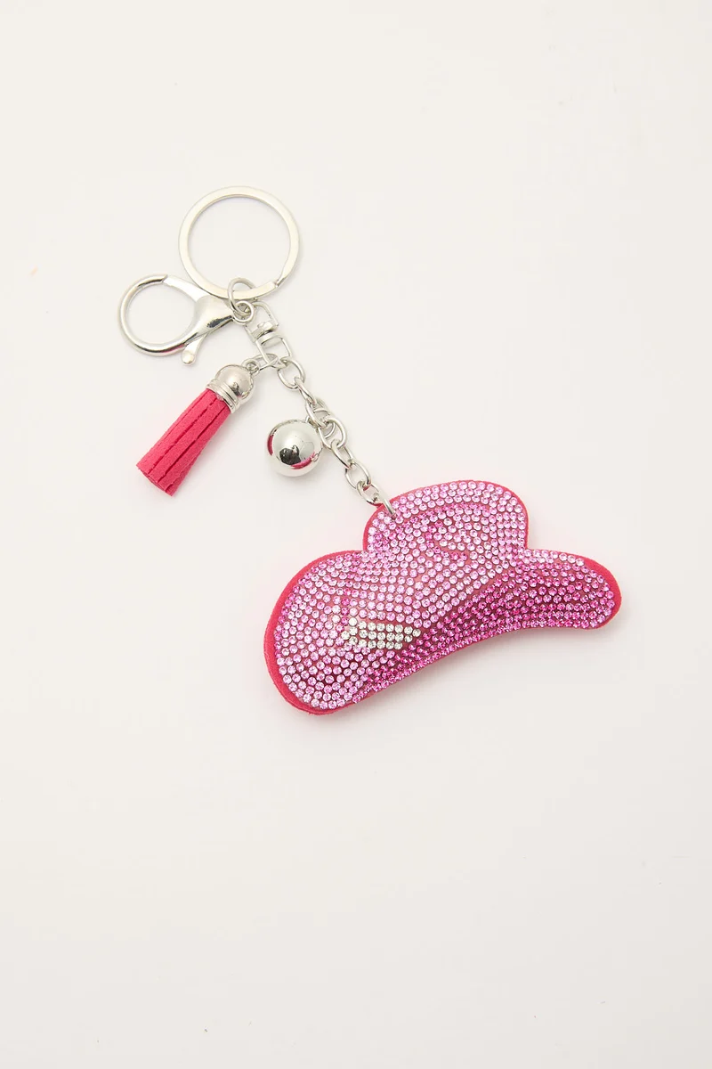 Token Shimmer Cowgirl Hat Keyring Pink