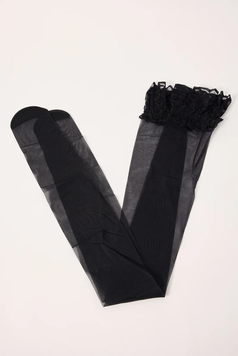 Token Thigh High Sheer Socks Black