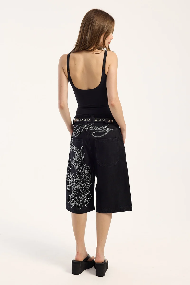Ed Hardy Dragon Rhinestone Short Black