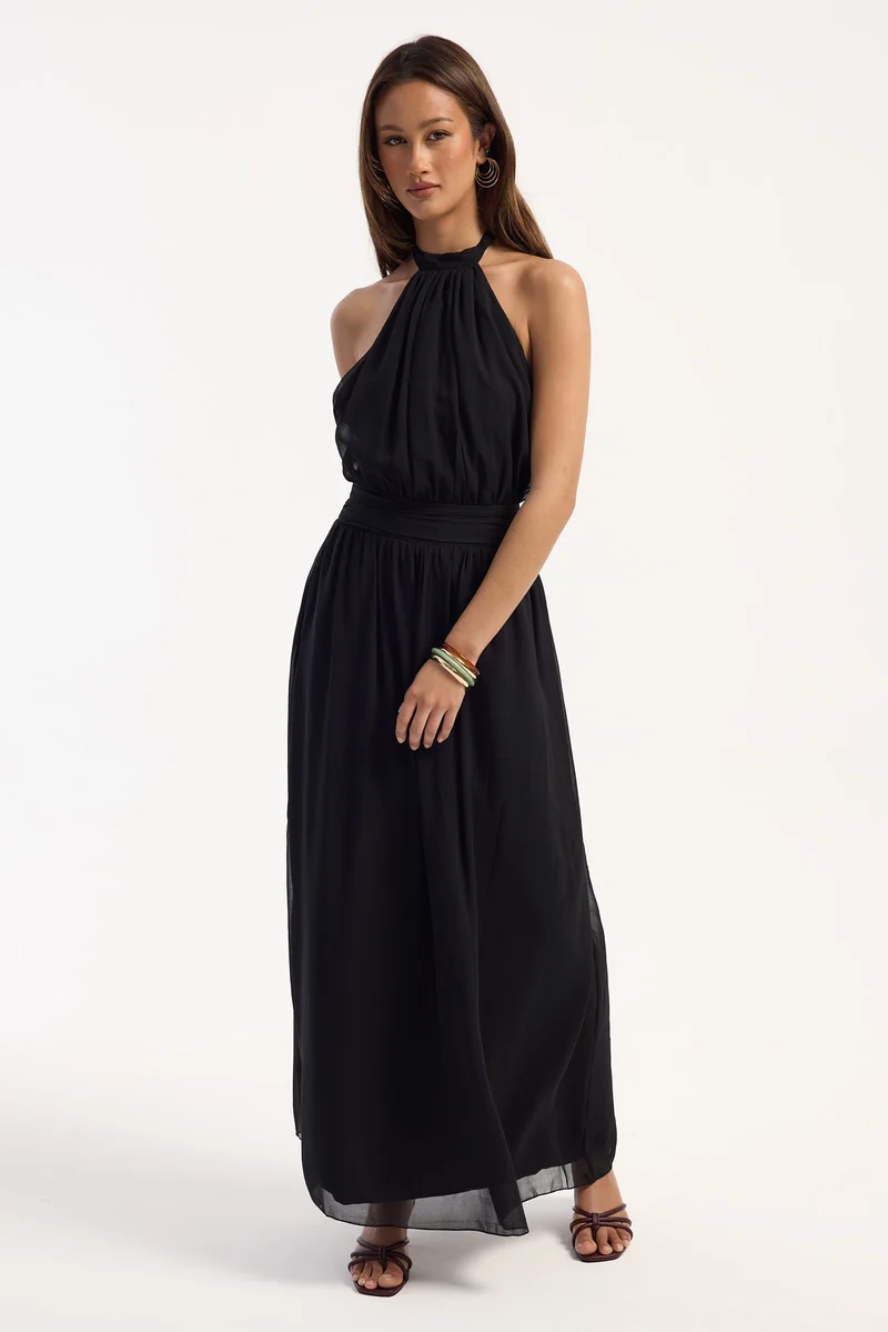 Luck & Trouble Kera Halter Maxi Dress Black