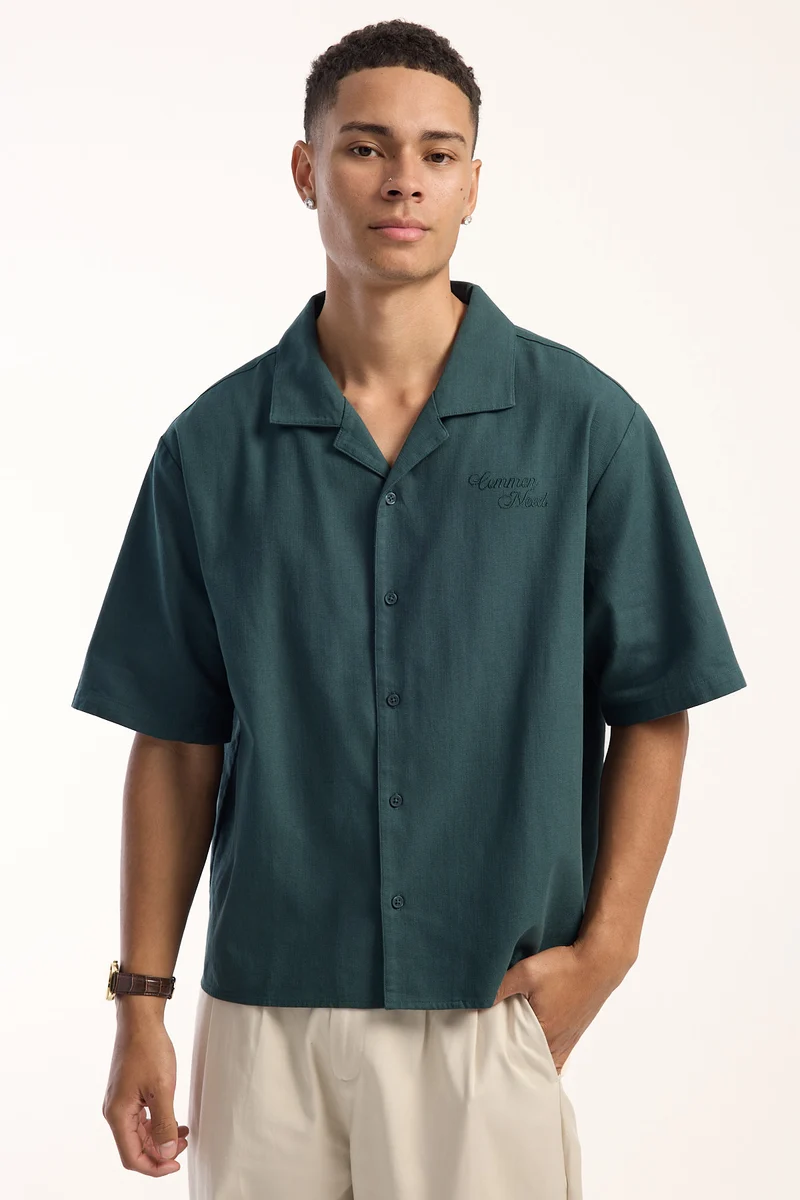 Common Need Hector Boxy Cropped Resort Shirt Dark Green