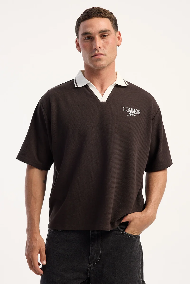 Common Need Charles Boxy Cropped Polo Black Coffee