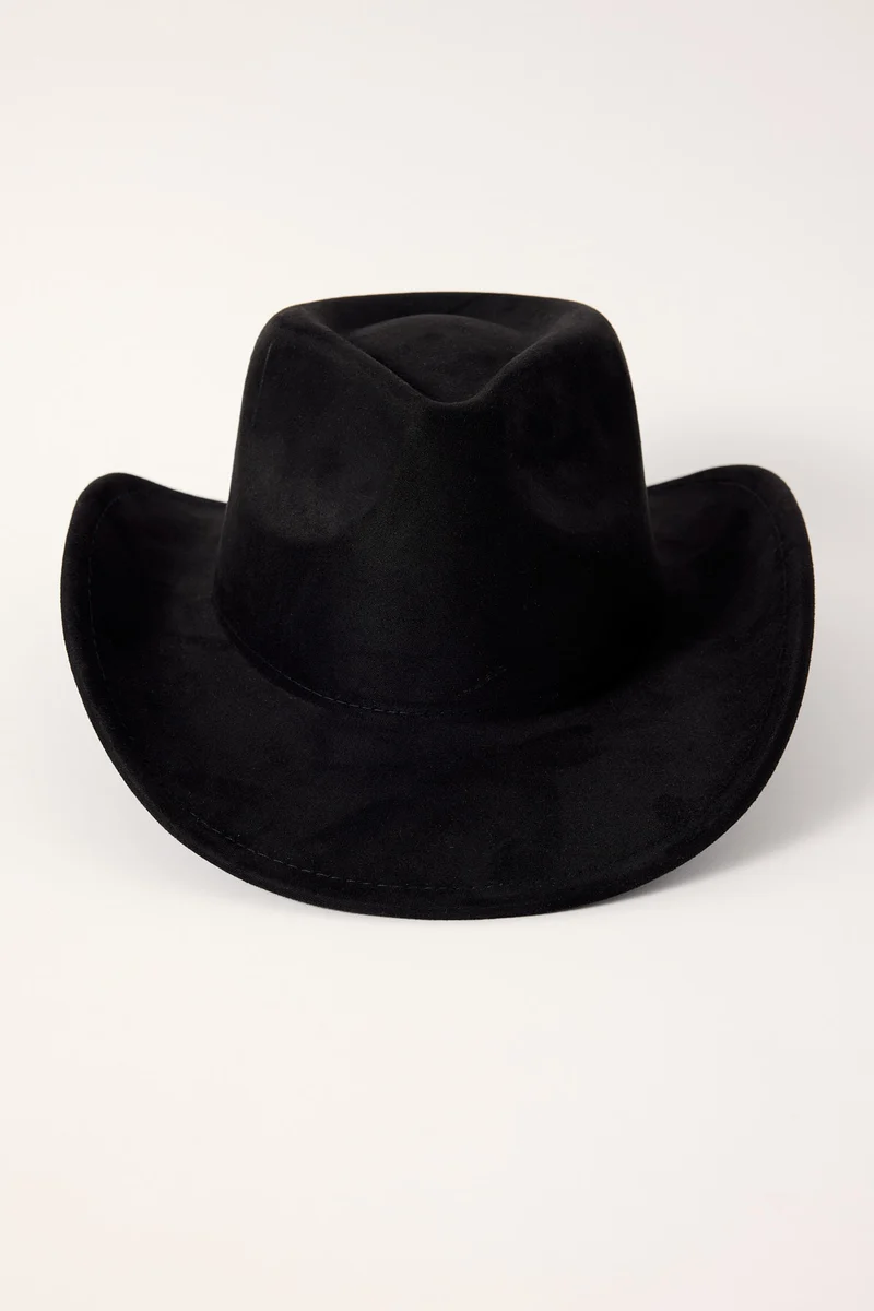 Common Need Faux Suede Cowboy Hat Black