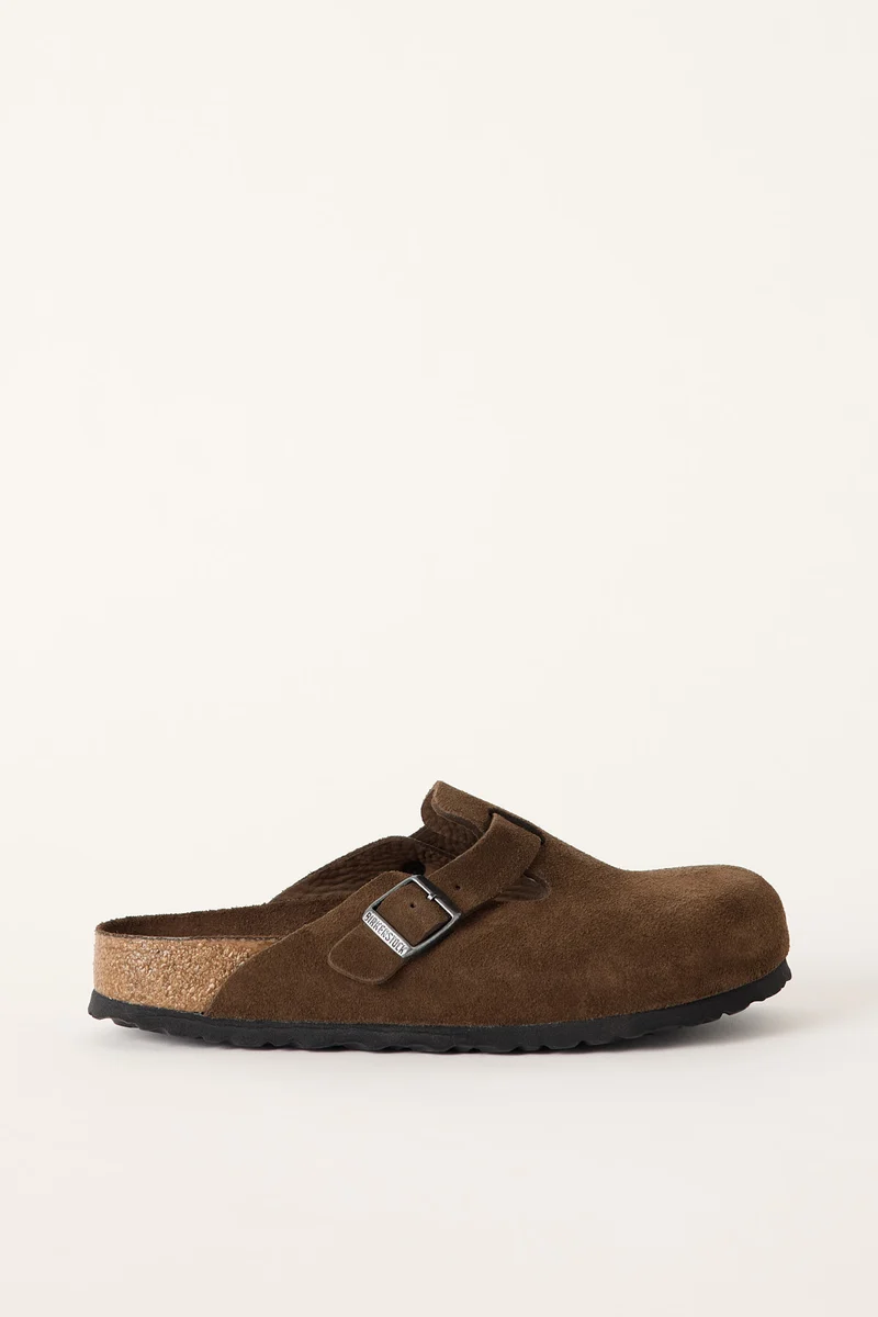 Birkenstock Womens Boston Suede Leather Soft Footbed Narrow Carafe Tonal