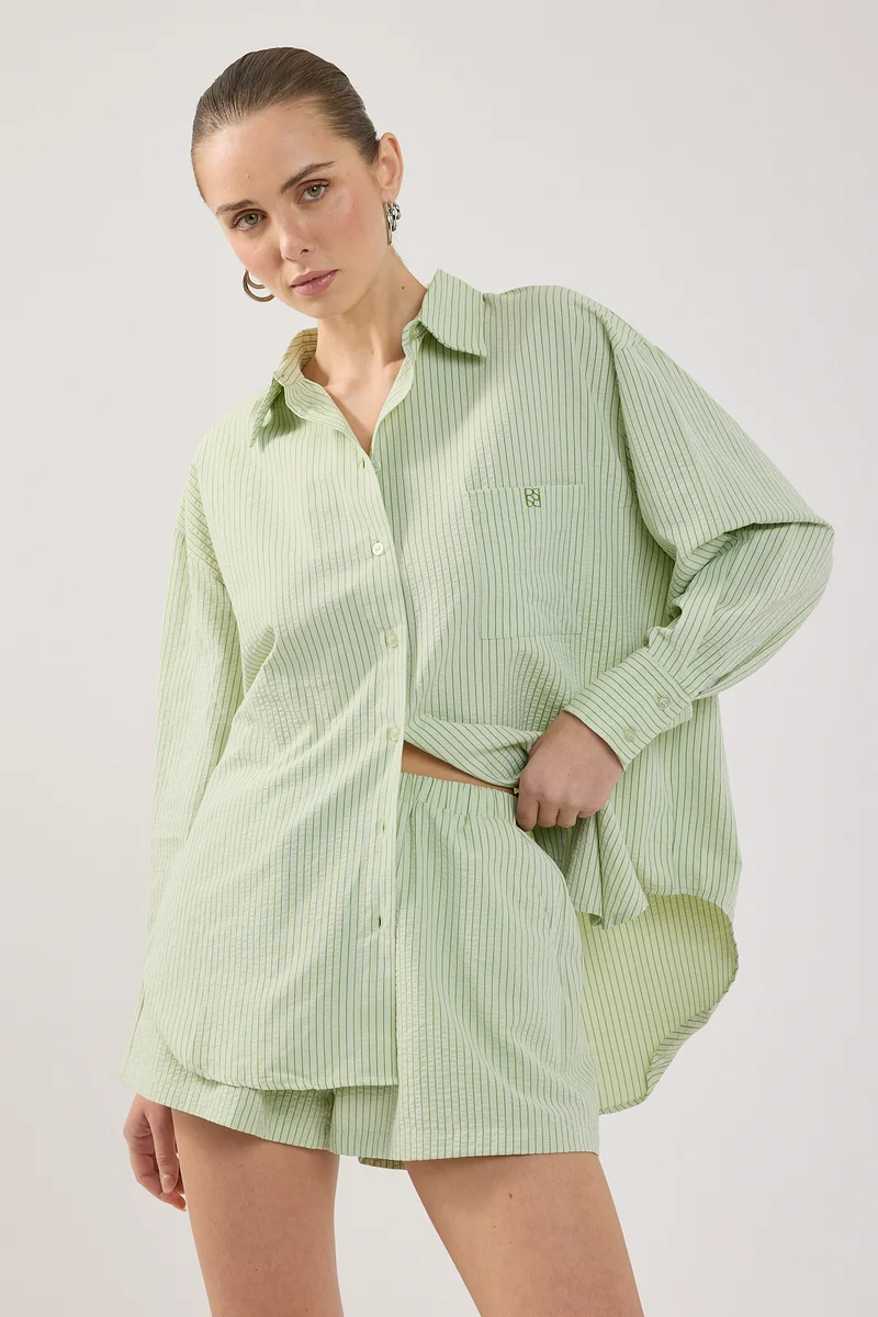 Perfect Stranger Halsey Striped Oversized Shirt Green Stripe