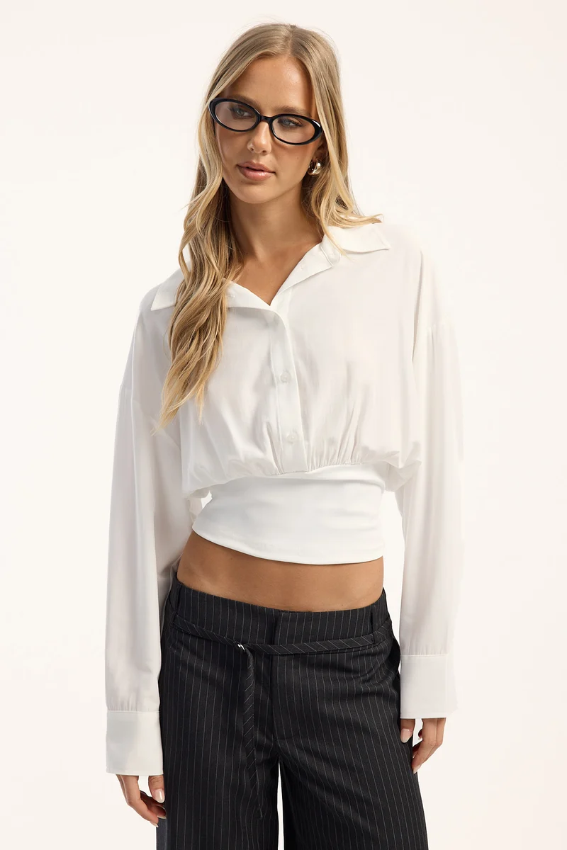 Luck & Trouble Aveline Cinched Waist Shirt White