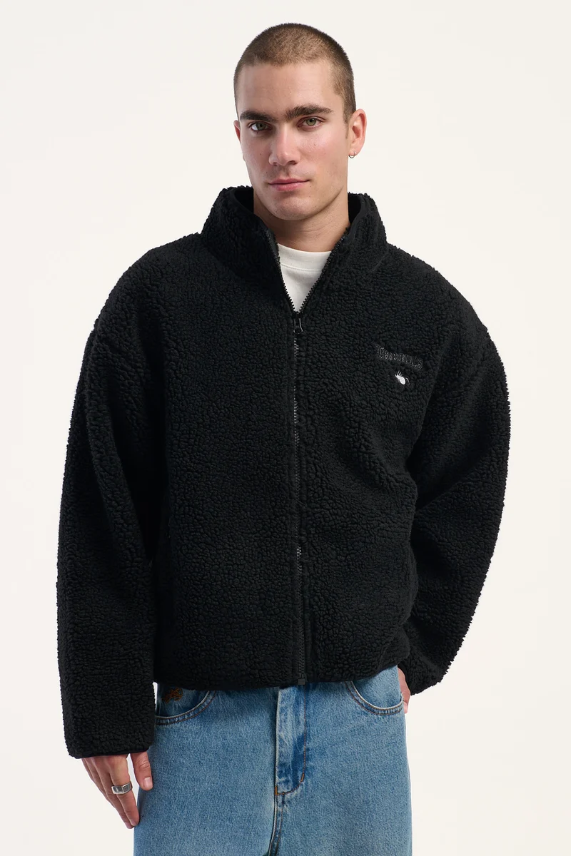 Thrills Web Of Deceit Cropped Sherpa Jacket Black