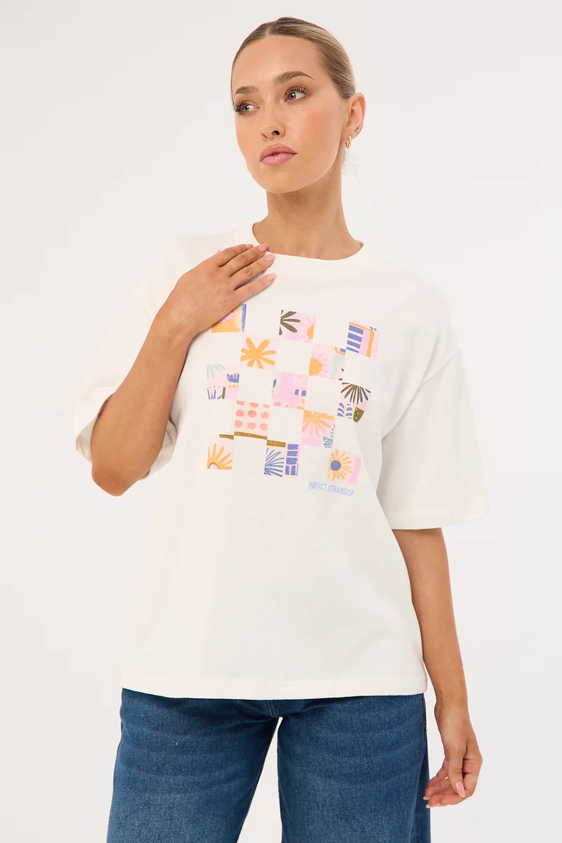 Perfect Stranger Tiled Oversized T-Shirt White