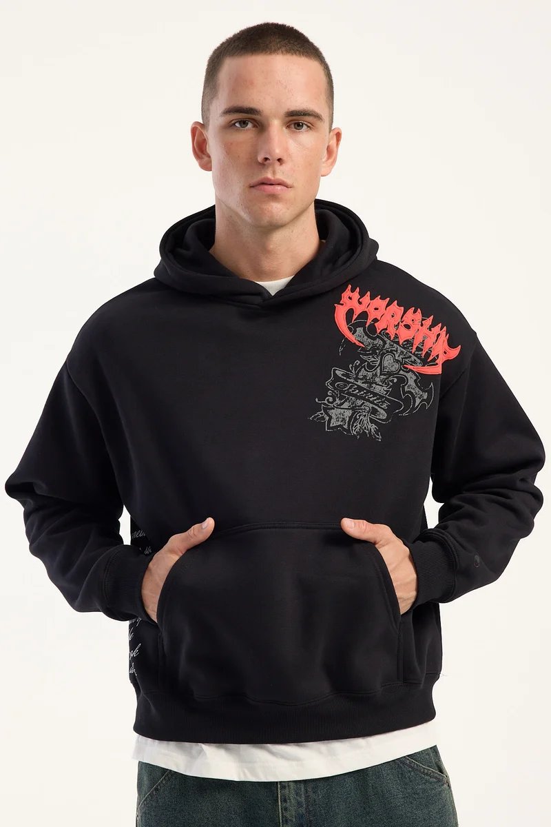 Worship Mallrat Crop Hoodie Vintage Black