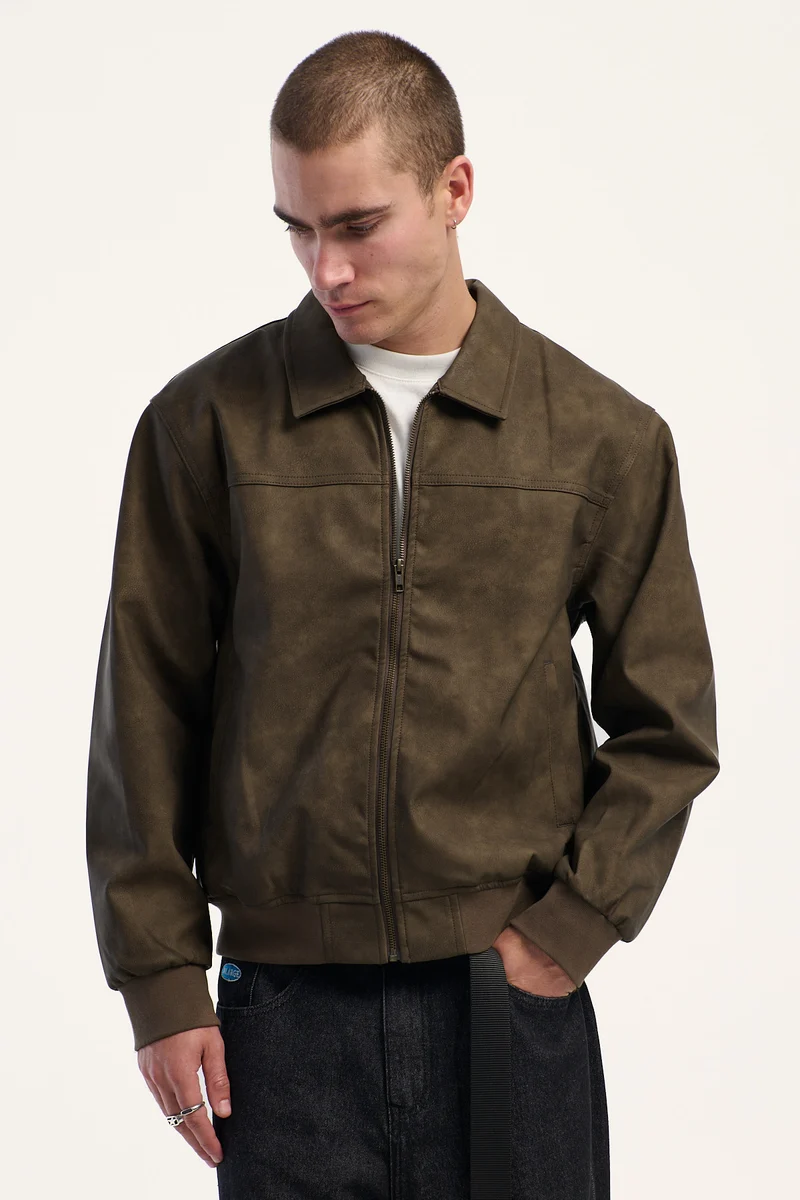Thrills Deep In The Heart Of Byron Faux Leather Work Jacket Brown