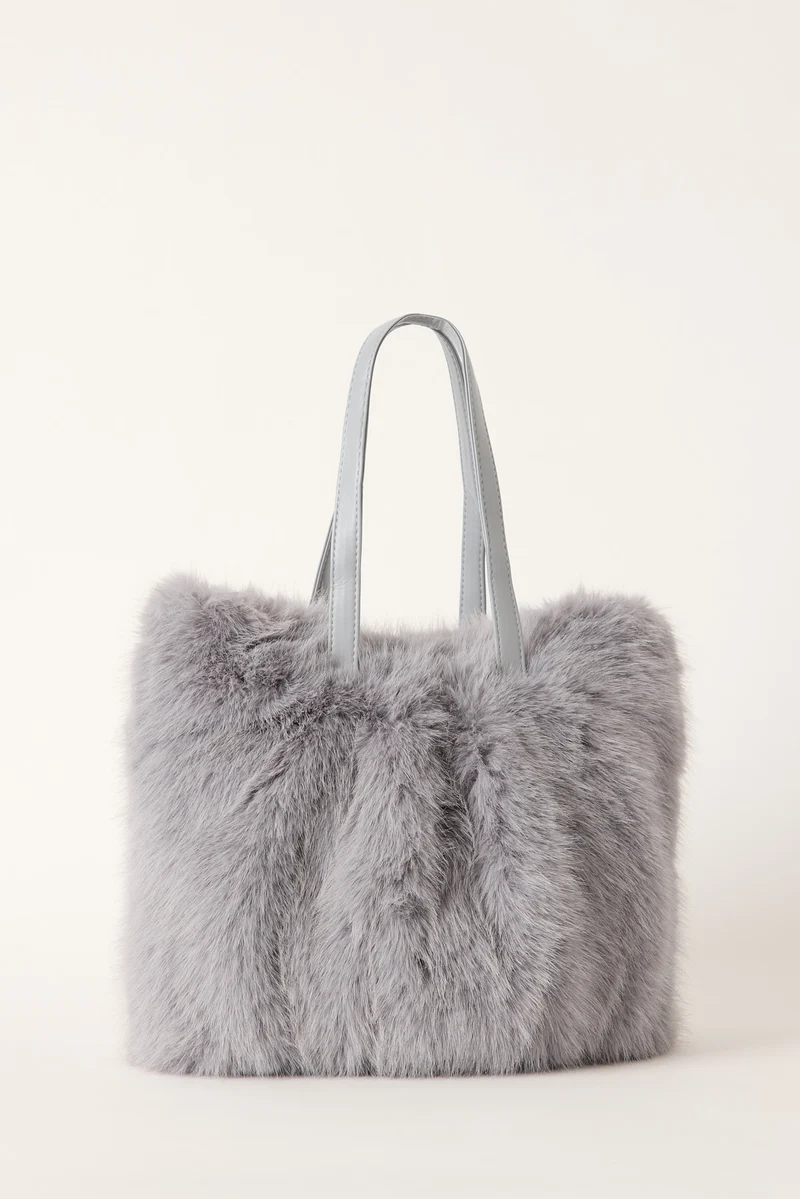 Token Fluffy Shoulder Bag Grey